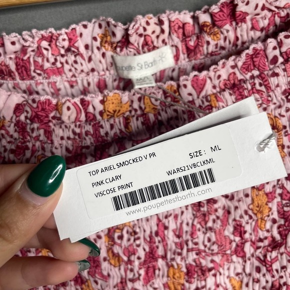 Poupette St Barth Ariel Smocked Blouse Top Pink Clary Size M/L - Picture 6 of 6